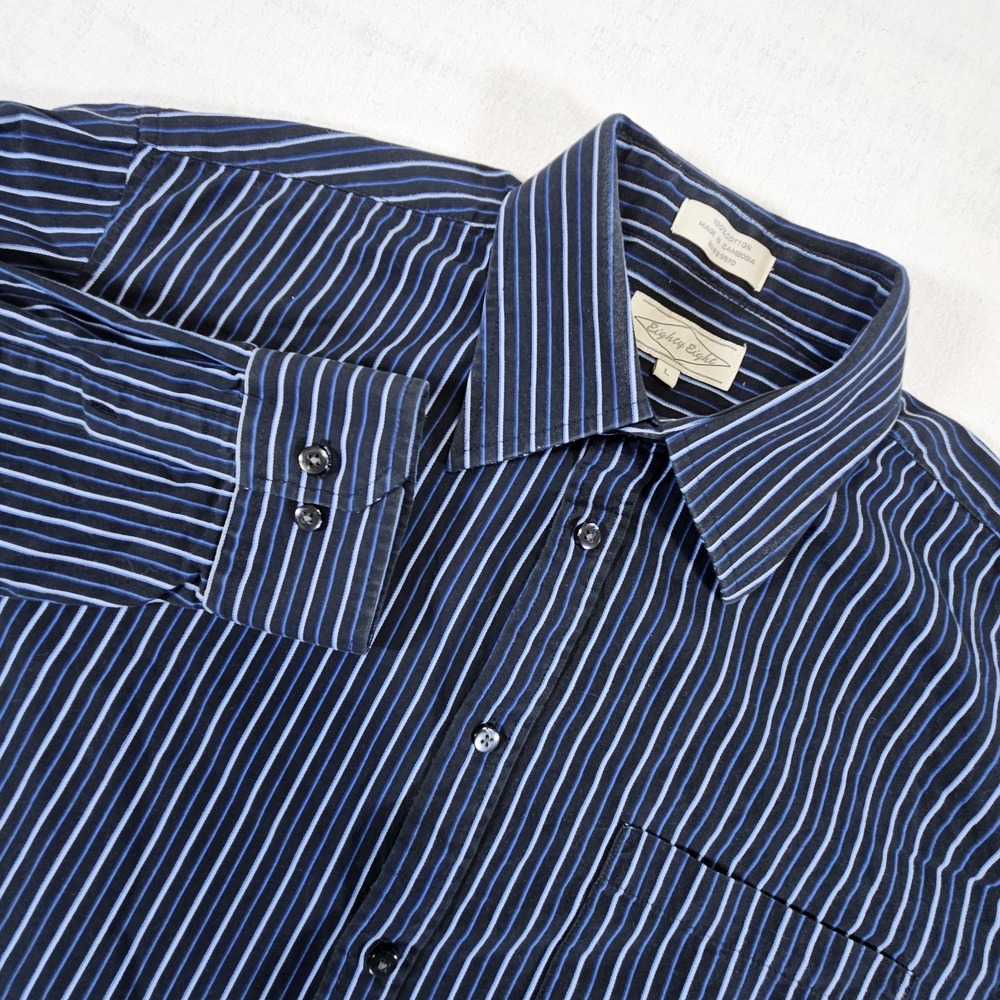Eighty Eight Striped Long Sleeve Button Up Shirt Mens Size Large Black Blue
